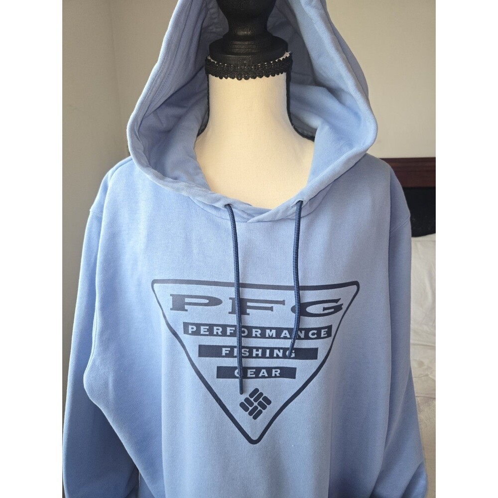 Columbia PFG Men’s XL Blue Pullover Hoodie Fleece Pockets Graphic Print